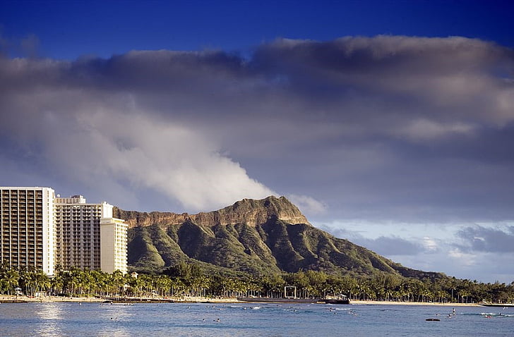 Honolulu, Skyline, Hôtels, Waikiki, plage, océan, eau