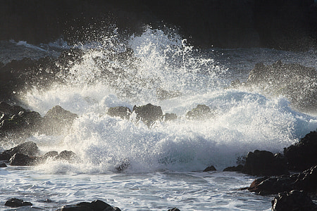 água, onda, pulverizador, luz de volta, mar, natureza, surf