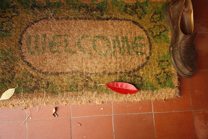 Välkommen, Välkommen hem, mat, tecken, dörr, ingång, hus