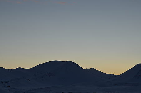 landschap, Bergen, silhouet, zonsondergang, schemering, heuvels