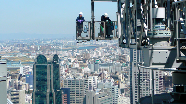 Osaka, Japonsko, Sky, oblaky, muži, konštrukcia, pracovníkov