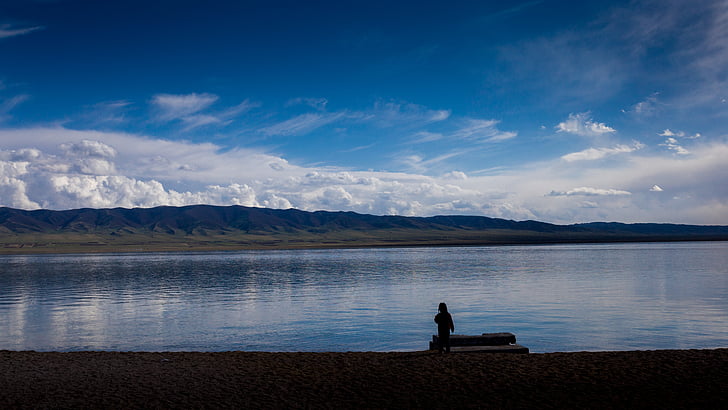 Qinghai lake, Xining, Provincie Kan-su, jezero, Příroda, Hora, venku