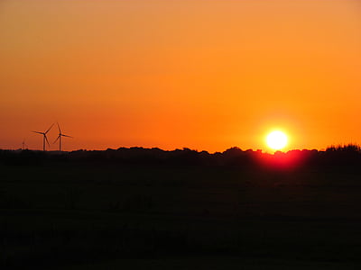 sunset, evening, windmill, mecklenburg, afterglow, sky, evening sky