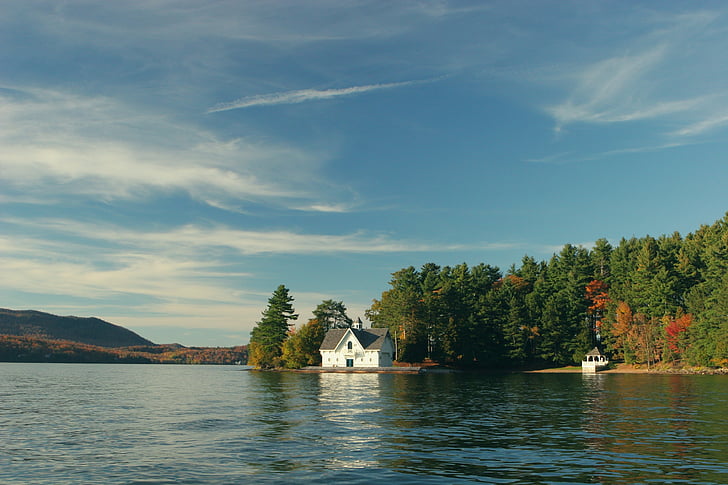 house, near, lake, forest, forest house, idyllic, water