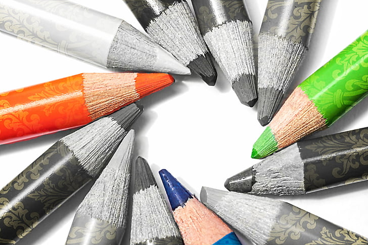 pens, colored pencils, colour pencils, draw, pointed, color, paint