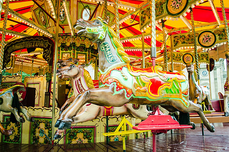 Carousel, công viên, kỳ nghỉ, vòng xoay, vui vẻ, con ngựa, hạnh phúc