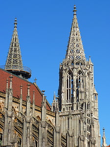 Ulm собор, здание, Церковь, Голубой, небо