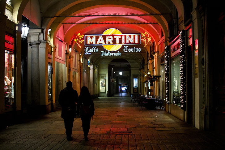 Torino, Portici, Piemonte, minuman beralkohol, malam, orang-orang