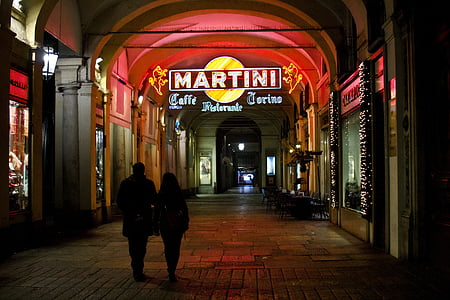 Torino, Portici, Piemonte, aperitif, natt, personer