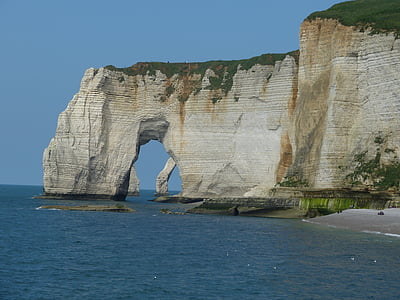 Cliff, Normandie, Le tilleul, klipporna, kusten, vatten, vita klippor