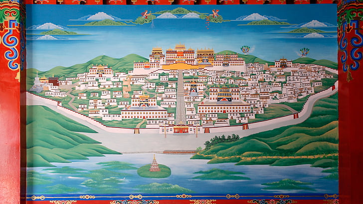 obrázek, malba, Čínština, Čína, li-ťiang, klášter, Nástěnná malba