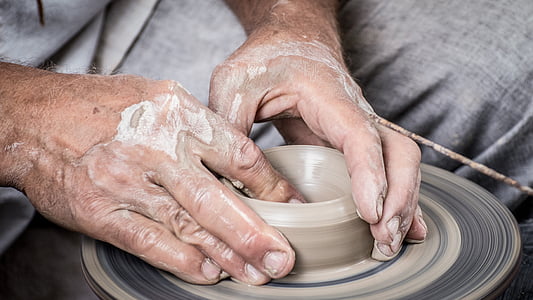 käed, käsi, töö, konstrueerib, savi, keramikář, Potter