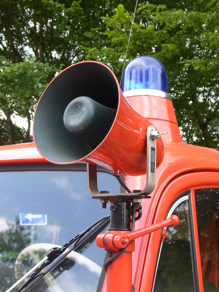 Automatycznie, Oldtimer, ogień, czerwony, róg, sygnał, Wóz strażacki głośnik
