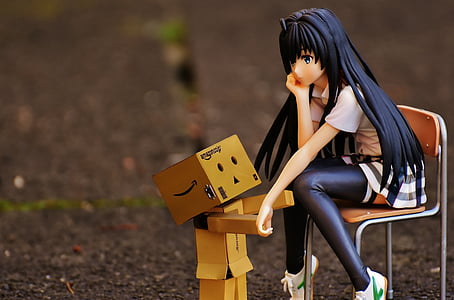 girl, sad, danbo, consolation, chair, sit, thoughtful
