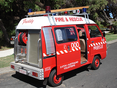 oheň, minibus, červená, vozidla, hasičský vůz