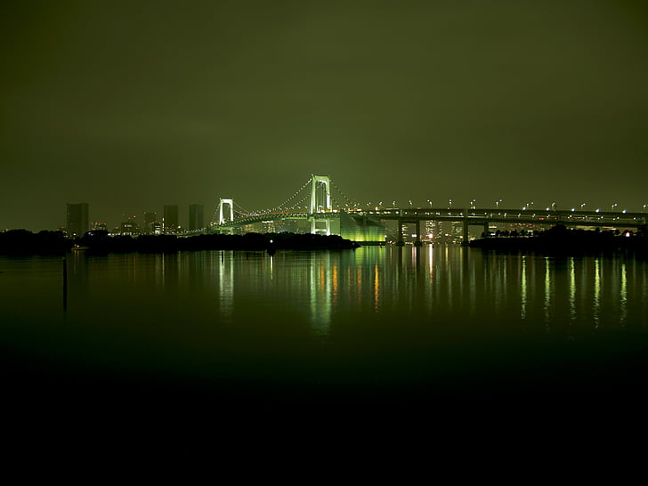 nočni pogled, most, svetlobe, noč, prižgati, mesto, morje