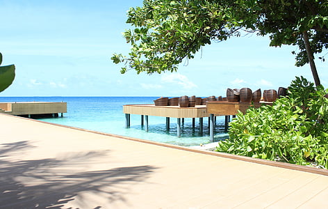 Maldiven, strand, Zithoek, stoel, Lounge, Web, zomer