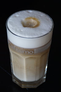 latte macchiato, coffee, glass, batten, cafe, café au lait, drink