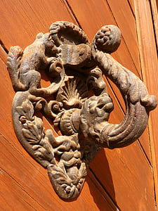 doorknocker, porta, fusta, metall