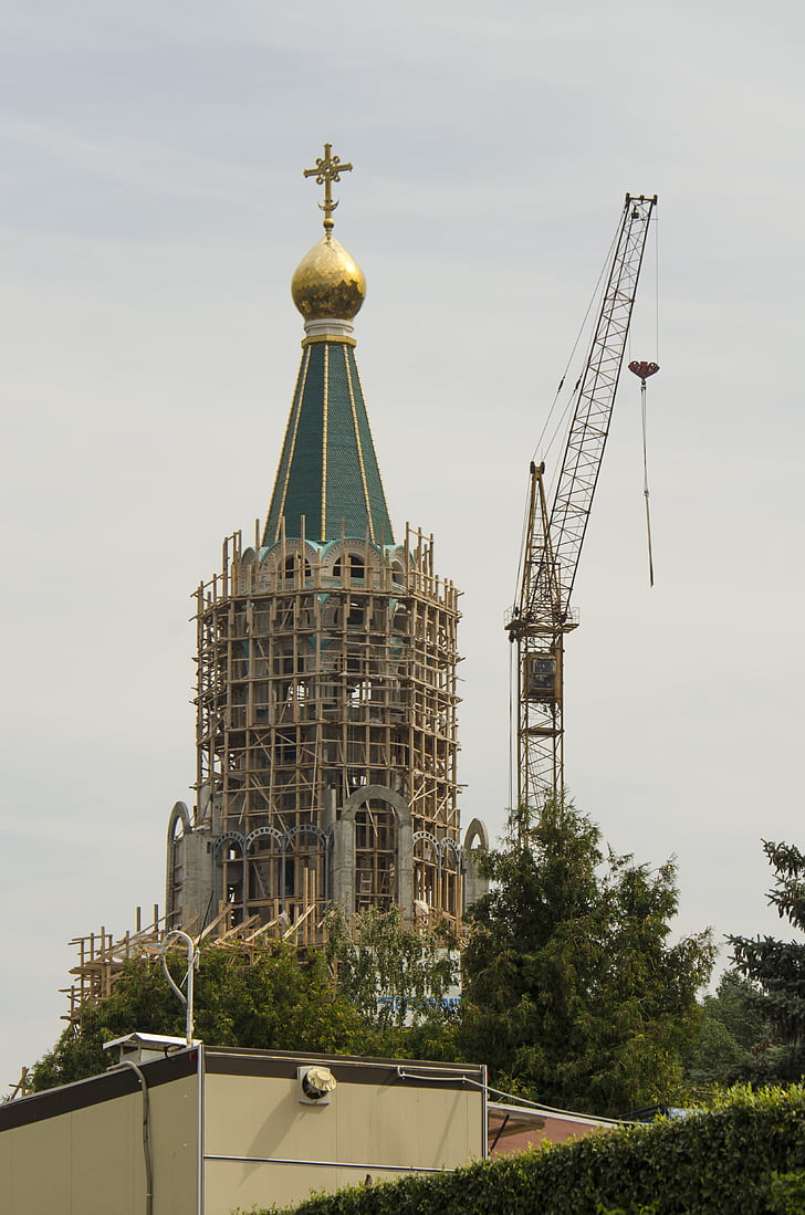 construction, temple, crane hoisting, scaffold, city