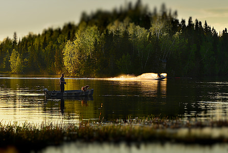 Рыбак, озеро, деревья, пейзаж, Природа, воды, Квебек