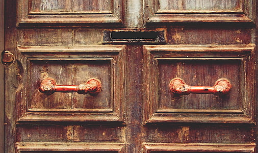 drevo, dvere, poštovým slotom, rukoväť, Vintage, vchod, drevo - materiál