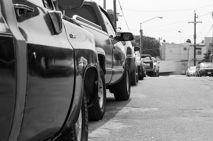 Samochody, Ulica, czarno-białe, ulicy photograpy, Monterrey, Meksyk