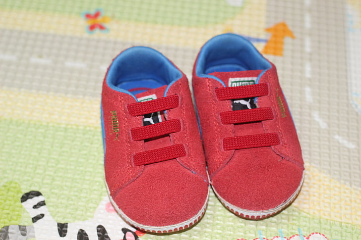 bebé, zapatos, rojo