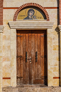 deur, houten, bovendorpel, ingang, het platform, kerk, orthodoxe
