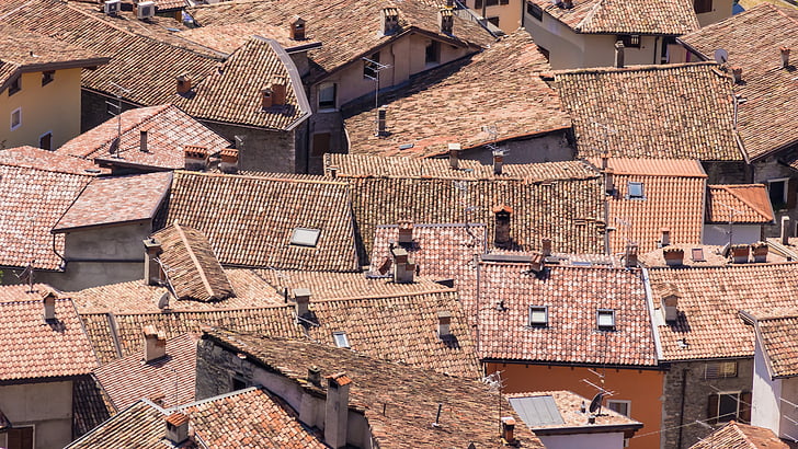 cobertes, cases, nucli antic, Itàlia, vermell, poble, vell