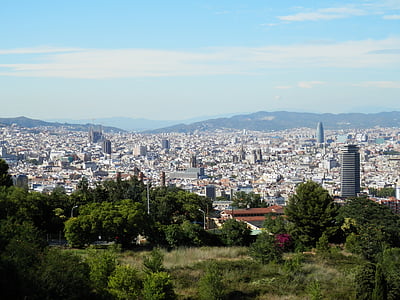 arhitektura, stavb, mesto, Barcelona, pogled, Panorama mesta, središče mesta