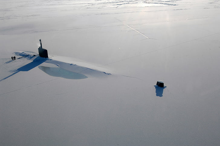 tengeralattjáró, a felszínre, jég, Északi-sark, haditengerészet, fagyasztott, csónak