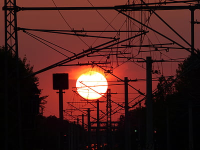 sunset, city, railway station, twilight, evening sky, sky, afterglow