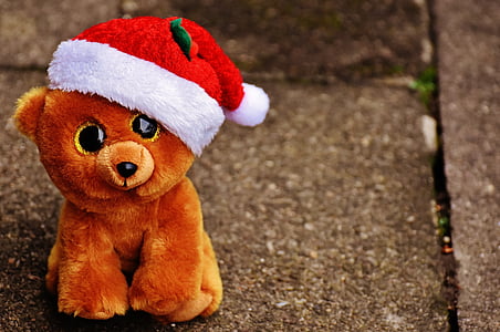 christmas, teddy, bear, stuffed animal, soft toy, santa hat, toys