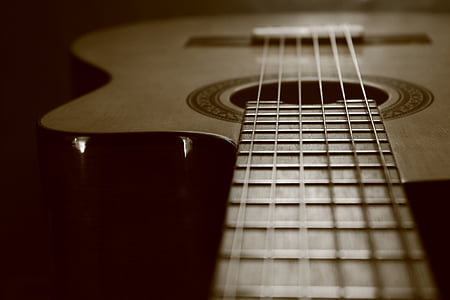 Guitarra, cuerdas, instrumento, música, madera, musical, sonido