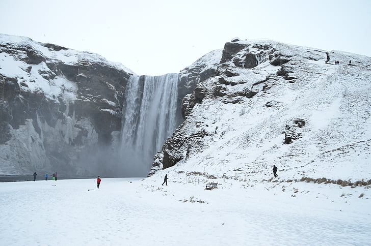 Island, Landschaft, Winter, Wasserfall, Kaskade