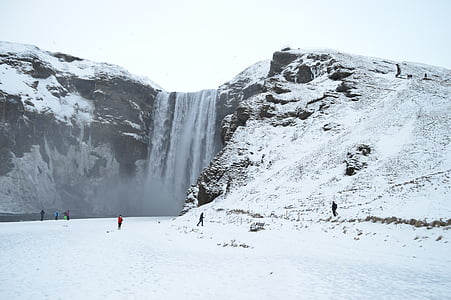 Islandia, pemandangan, musim dingin, air terjun, Cascade