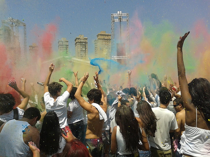 Festival dei colori, gioia, energia, Visualizza, celebrazione, folla, grande gruppo di persone