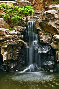 waterfall, landscape, botanical garden, bochum, flow motion, water, scenics