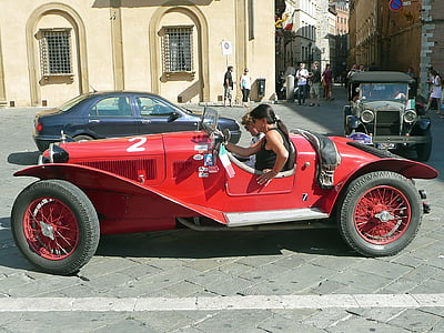 Oldtimer, Siena, vermell, auto, vista lateral, automoció, cotxe