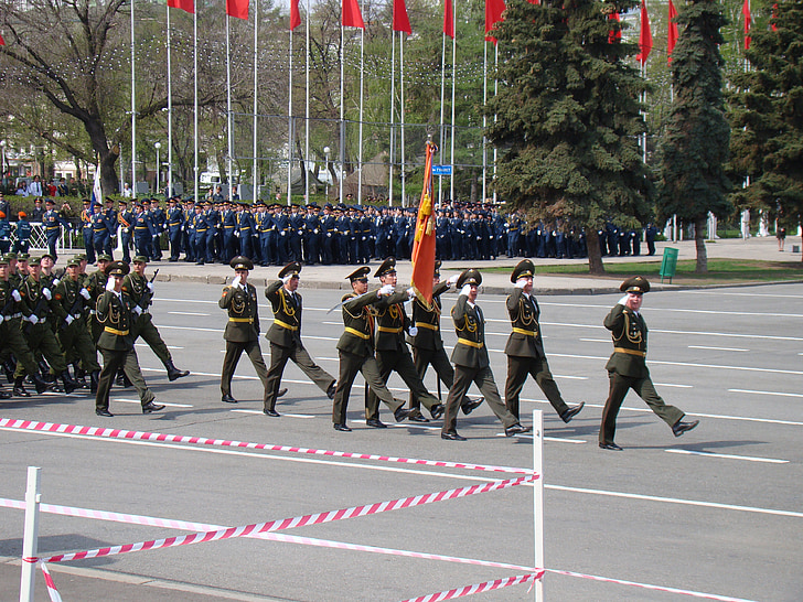 desfile, dia da vitória, Samara, Rússia, área, tropas, soldados