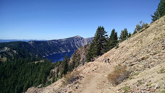 Hồ miệng núi lửa, Oregon, vườn quốc gia, màu xanh, Thiên nhiên, bầu trời, đi bộ đường dài