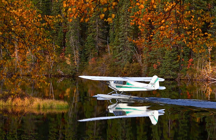 Wasserflugzeug, herbstliche Landschaft, See, Wasser, Natur, Landschaft, Québec