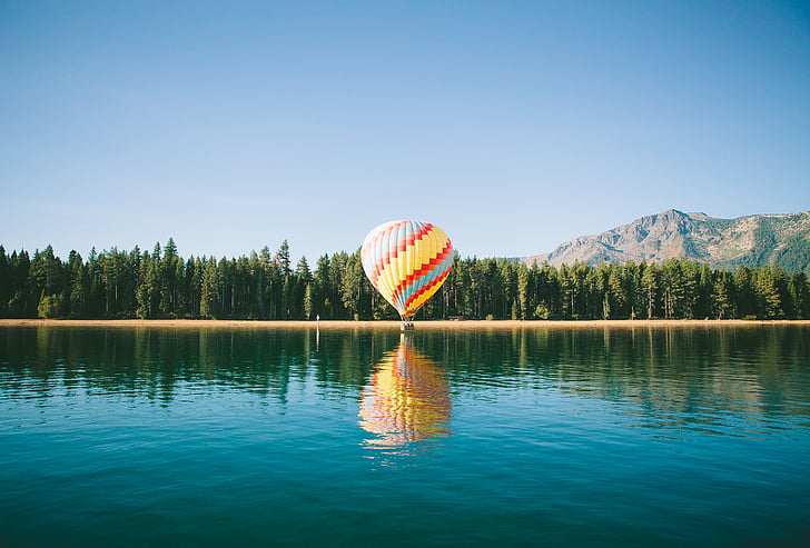 barevné, barevné, Les, Hills, Horizont, Horkovzdušný balón, jezero