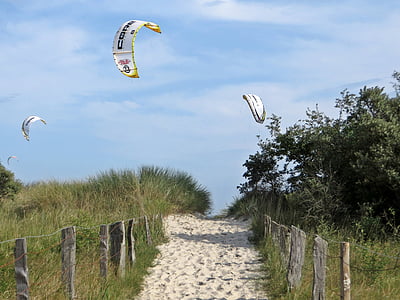 kitesurfer, Pelzerhaken, pludmale, debesis, Paraglider, ūdens sporta veidi, Sports