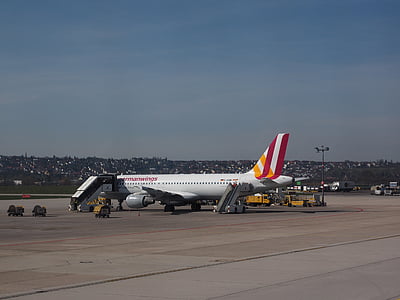 letisko, Stuttgart, Letisko Stuttgart, pristátie, lietadlá, nemecký krídla, lietadlo