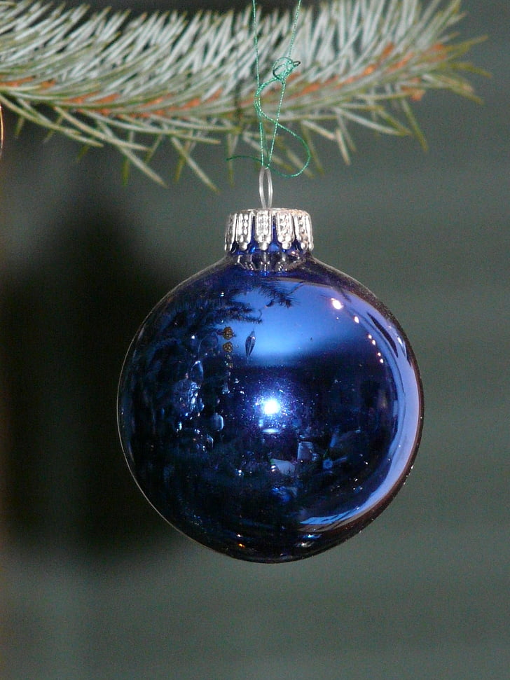 Glaskugel, Blau, Weihnachten, abhängig, Funkeln, Weihnachtszeit, Dekoration