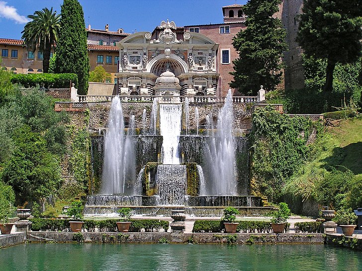 Villa d'este, Tivoli, Italië, Europa, kunst, illustraties, vijver