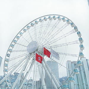 Hong kong, het reuzenrad, vasteland, reuzenrad, wiel, blauw, cirkel