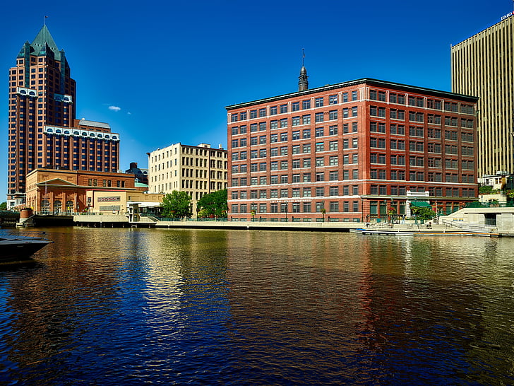 Milwaukee, Wisconsin, fiume, acqua, riflessioni, città, urbano